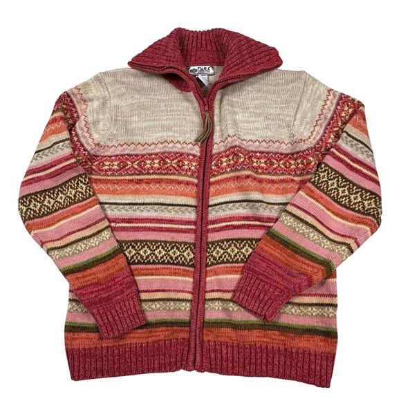 Tiara international Sweaters - Tiara International Vintage Hand Kint Zip Up Cardigan Sweater Women's S Coral